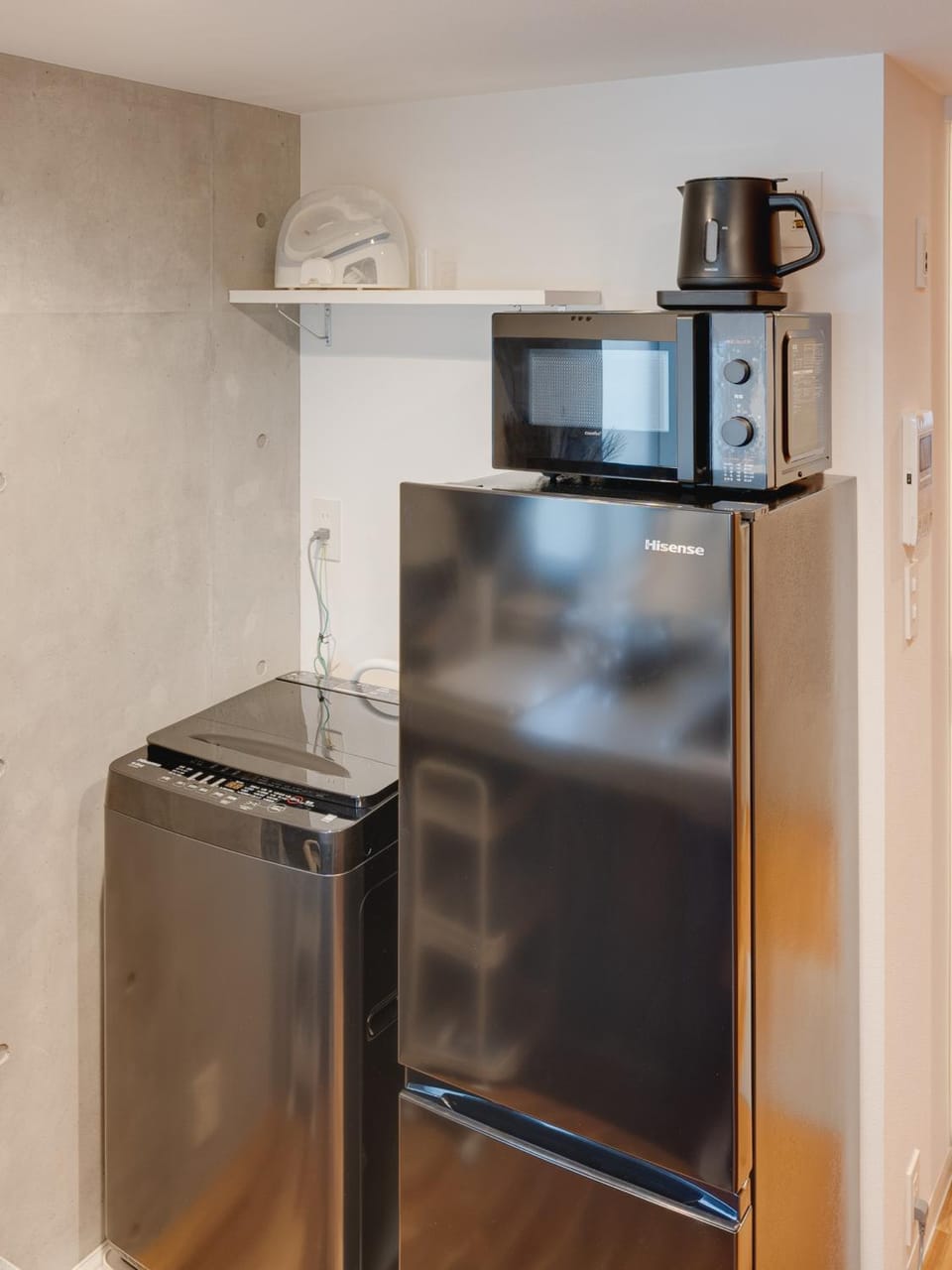 flat iron, microwave, washing machine, kitchen