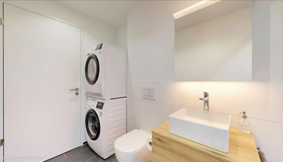 Bathroom, towels, washing machine, dryer