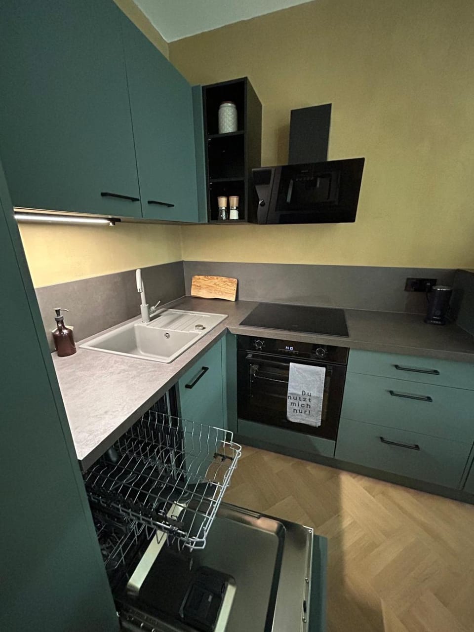 Kitchen or kitchenette, dishwasher, stove