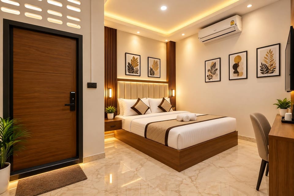 Bed, Photo of the whole room, Bedroom, air conditioner