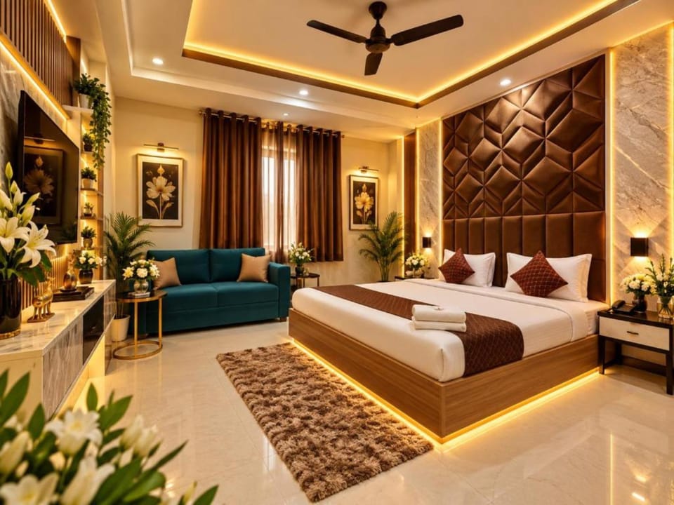 Bed, TV and multimedia, Living room, Photo of the whole room, Seating area, Bedroom, fireplace