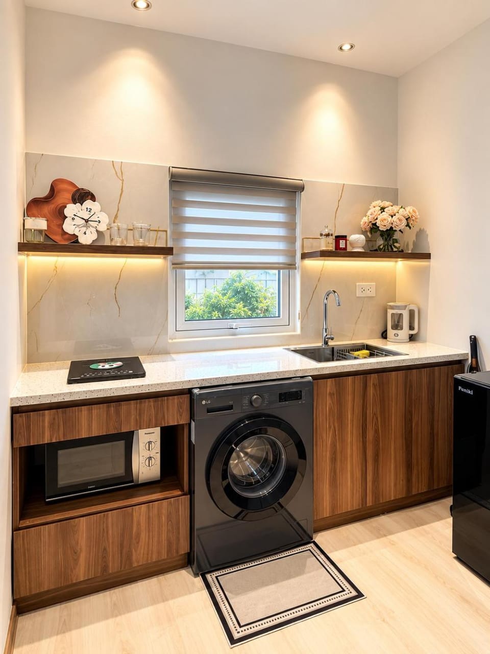Kitchen or kitchenette, stove