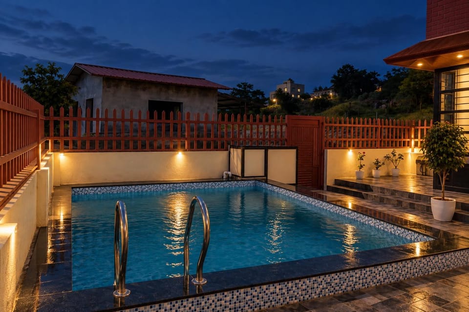 Night, Pool view, Swimming pool, Swimming pool