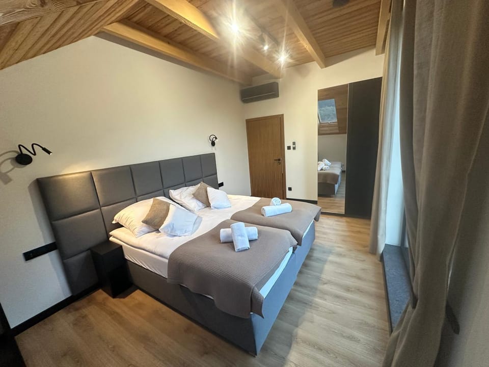 Bed, Photo of the whole room, Bedroom, towels, wardrobe