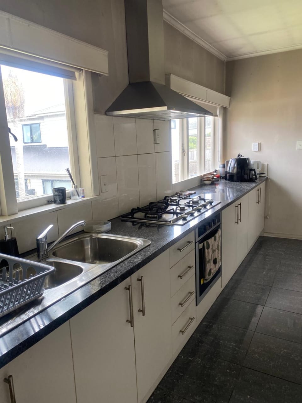 Kitchen or kitchenette, stove