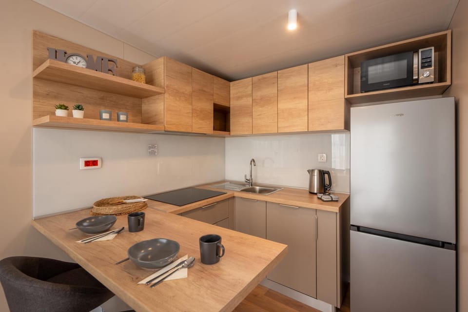 Kitchen or kitchenette, dishwasher, stove