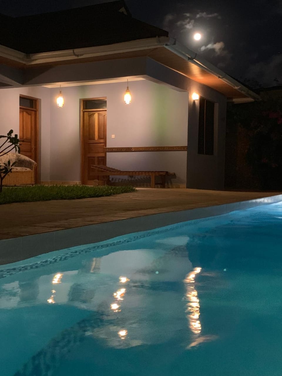 Property building, Night, Swimming pool
