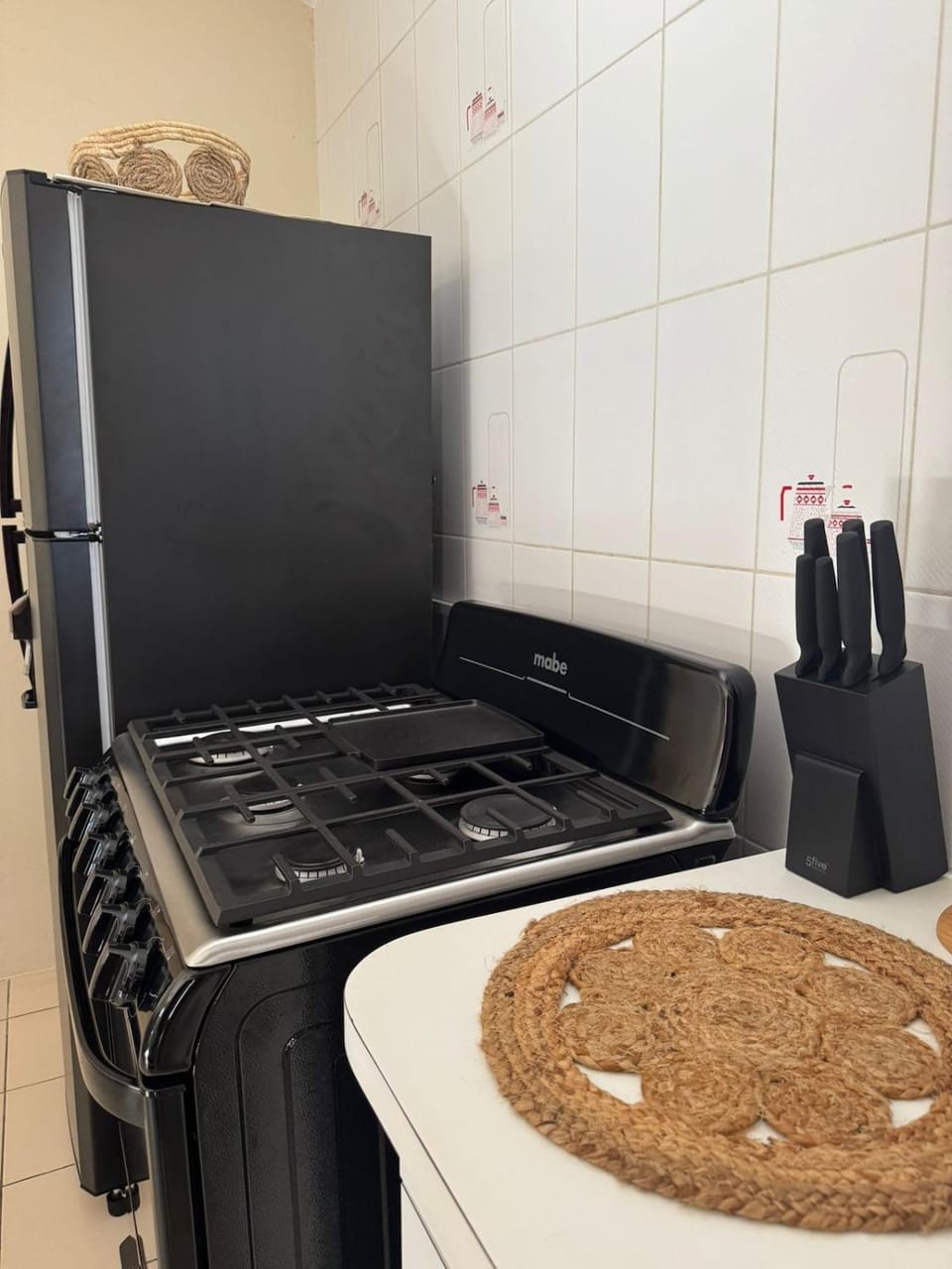 Kitchen or kitchenette, stove