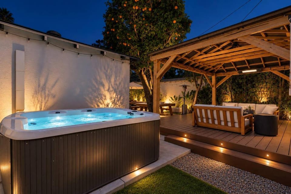 Patio, Night, Hot Tub, Seating area
