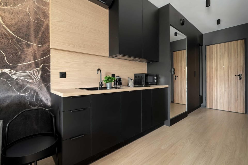 Kitchen or kitchenette, stove