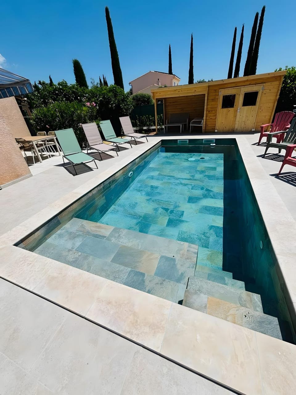 Property building, Living room, Swimming pool