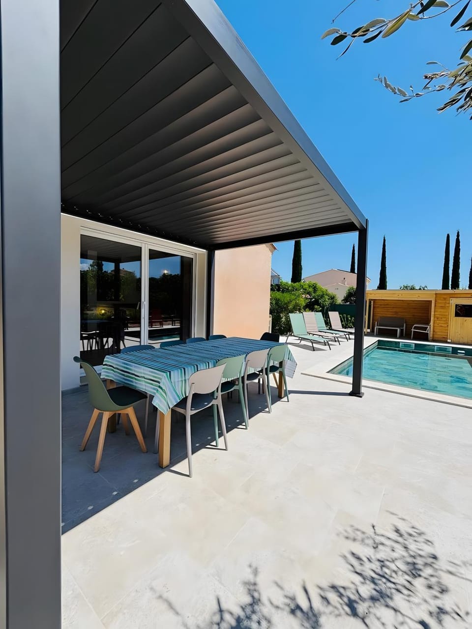 Property building, Living room, Swimming pool