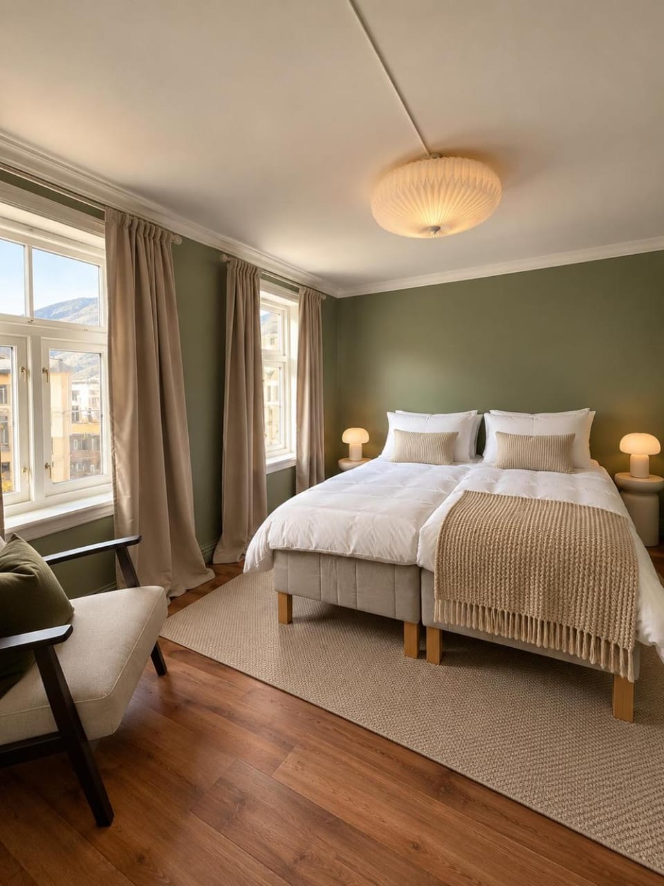 Bed, Living room, Seating area, Bedroom