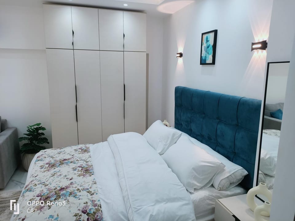 Bed, wardrobe