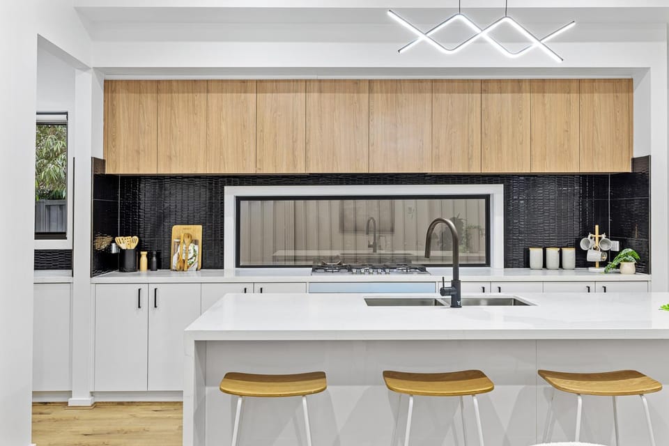 Kitchen or kitchenette, stove