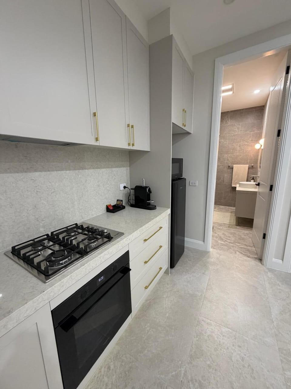 Kitchen or kitchenette, stove