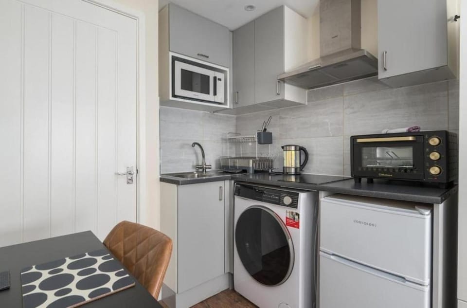 Kitchen or kitchenette, dishwasher, stove