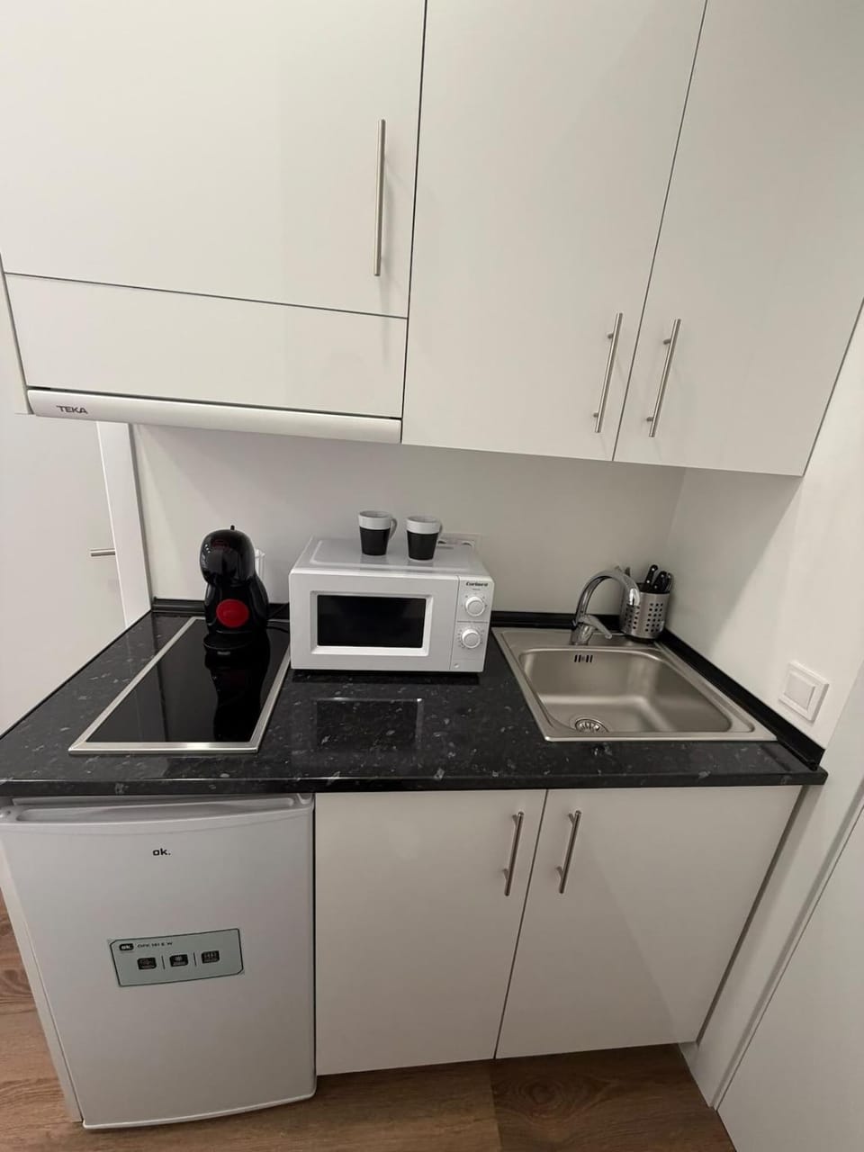 Kitchen or kitchenette, stove