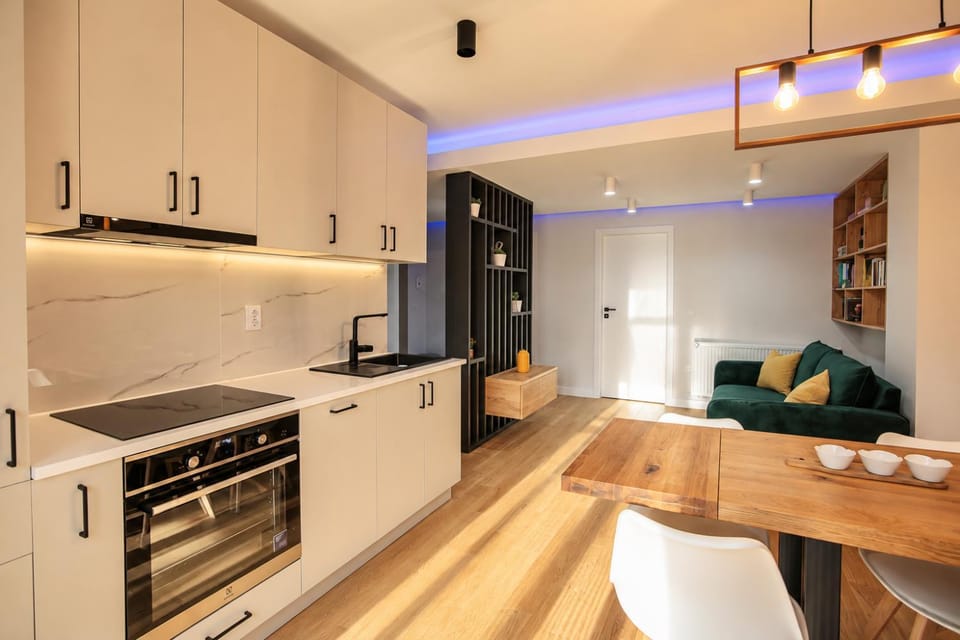 Kitchen or kitchenette, Living room, Dining area, dishwasher, oven, stove