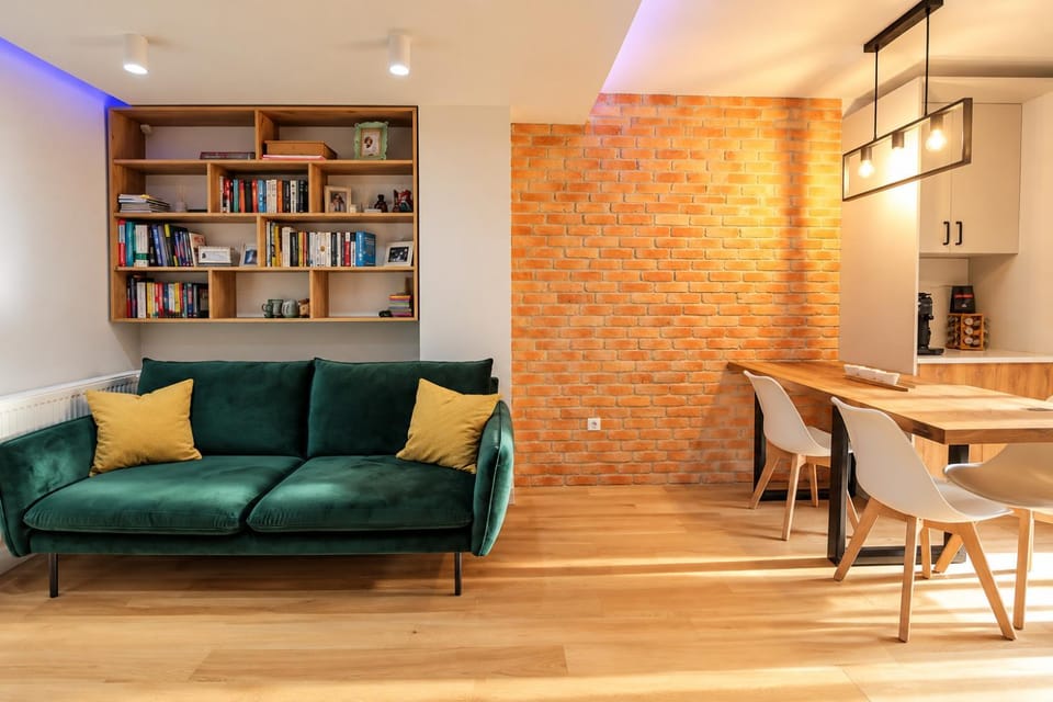 Library, Living room, Seating area, Dining area