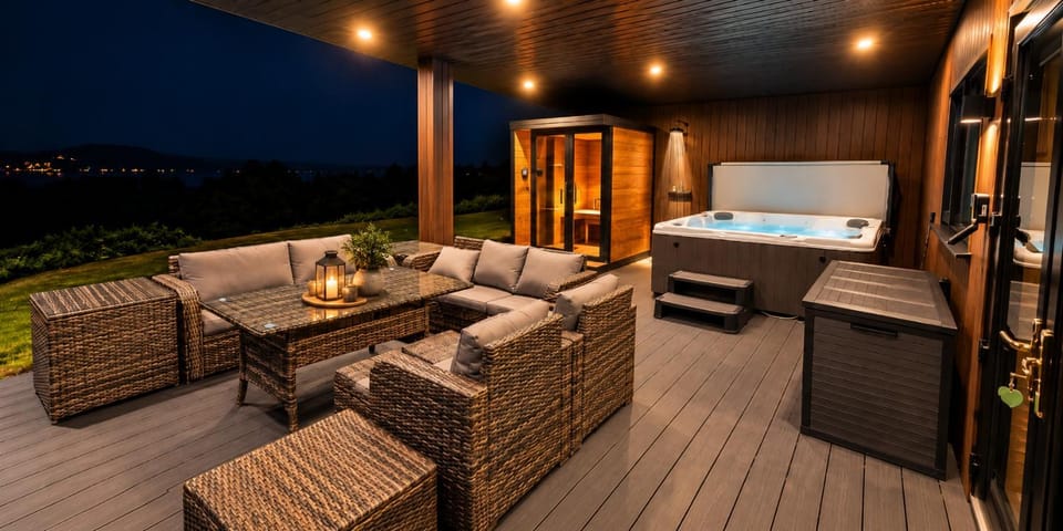 Patio, Night, Natural landscape, Balcony/Terrace, Seating area