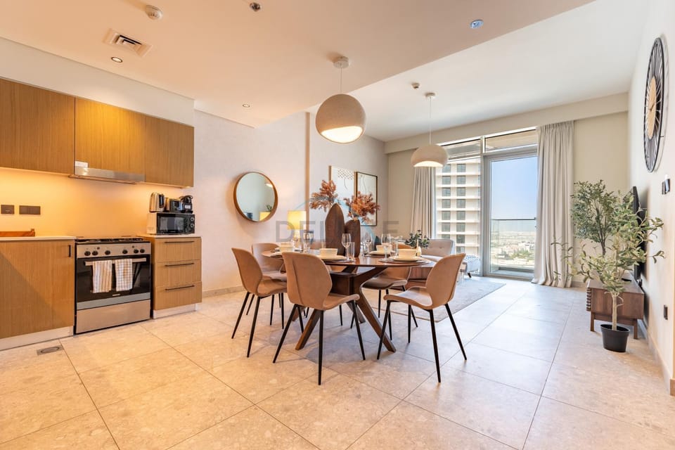 Dining area, microwave, oven, stove