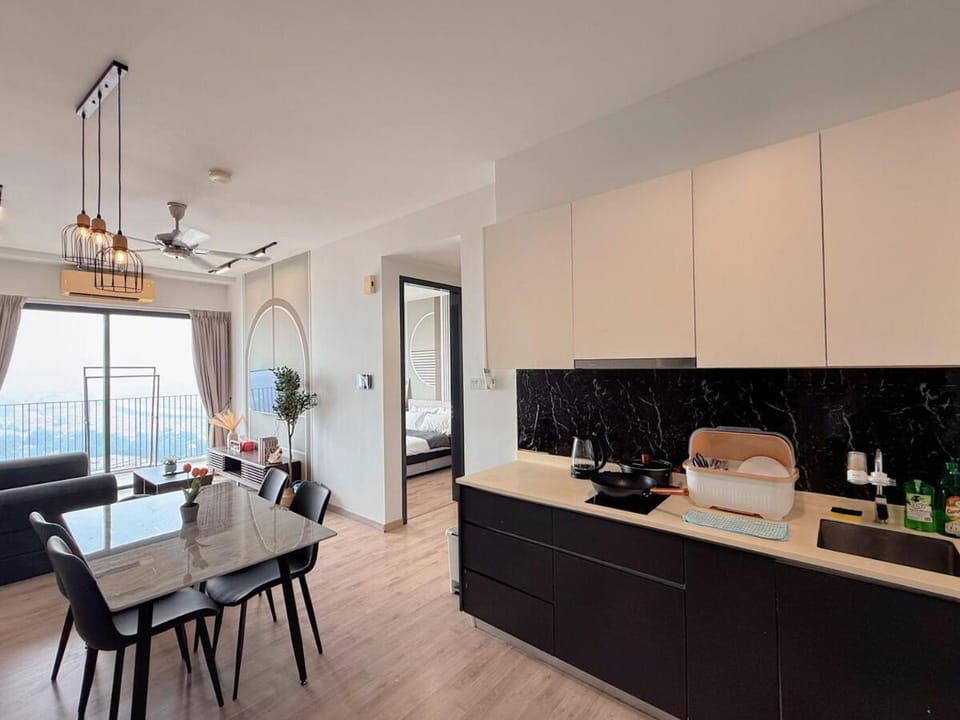 Kitchen or kitchenette, Living room, Dining area, stove