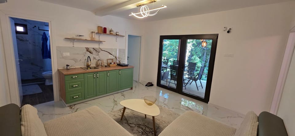 Kitchen or kitchenette, Living room, Seating area, Dining area, fireplace, minibar, pet friendly, stove