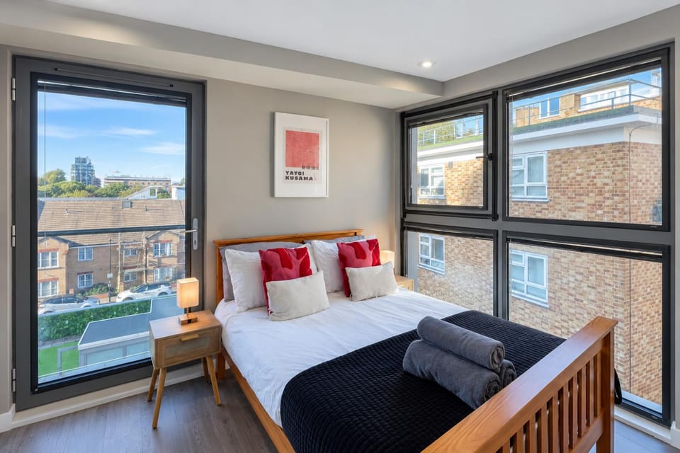 Bed, View (from property/room), Photo of the whole room, Decorative detail, Bedroom, City view, flat iron, hair dryier, heating, towels, wardrobe