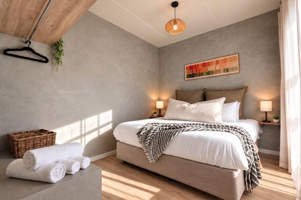Bed, Photo of the whole room, Bedroom, towels