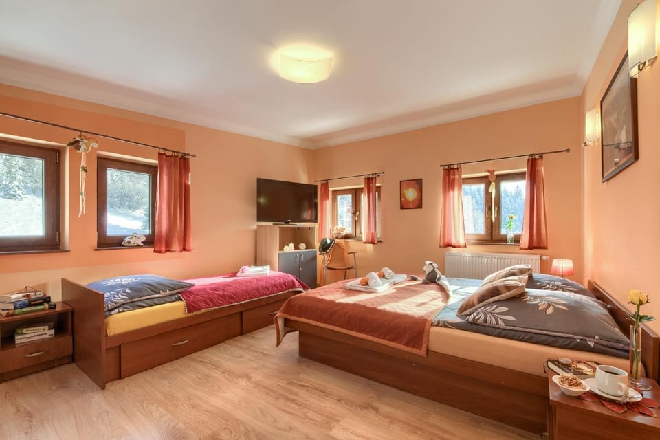 Bed, TV and multimedia, Photo of the whole room, towels