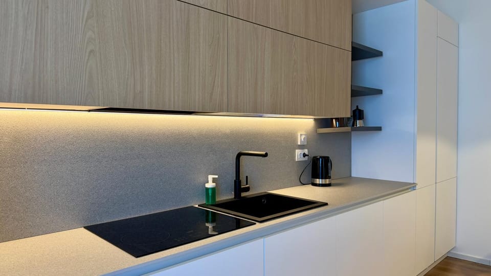 Kitchen or kitchenette, stove