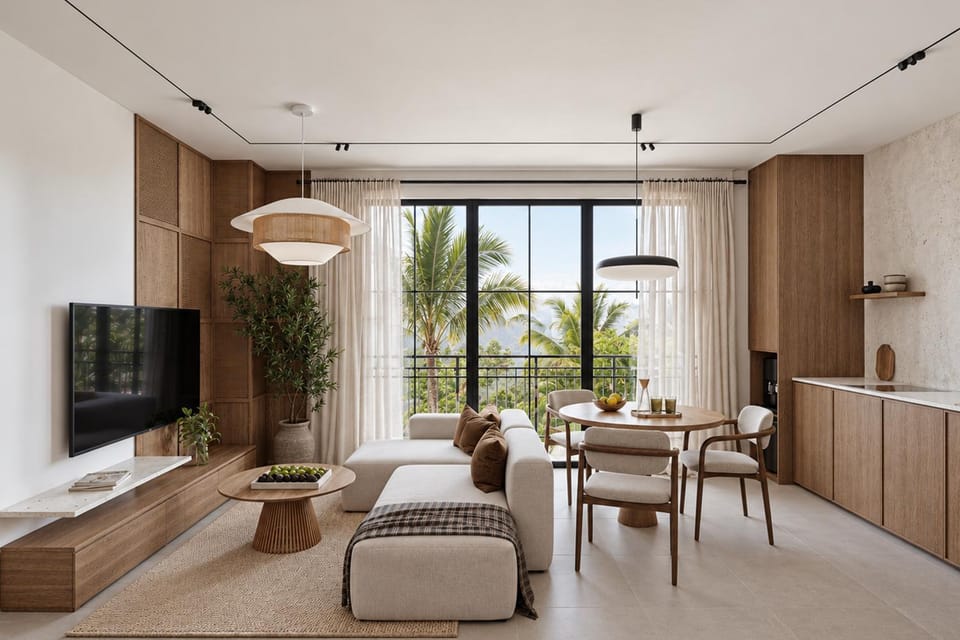 TV and multimedia, View (from property/room), Kitchen or kitchenette, Living room, Seating area
