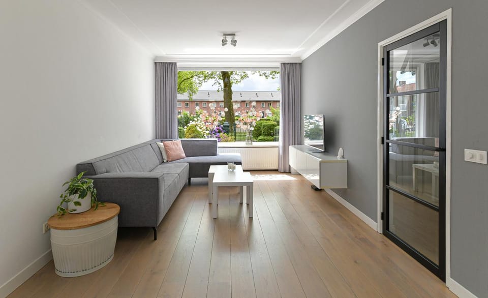 Living room, Seating area, Garden view
