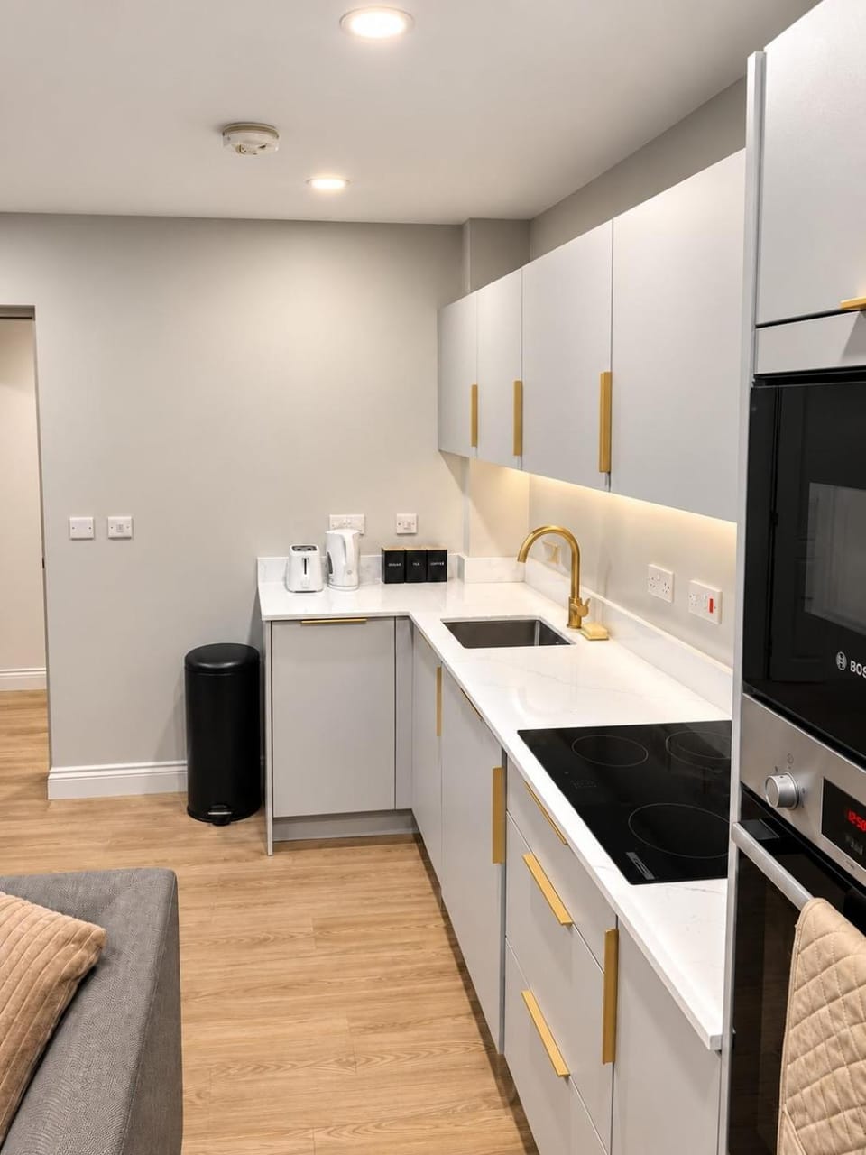 Kitchen or kitchenette, oven, stove, toaster