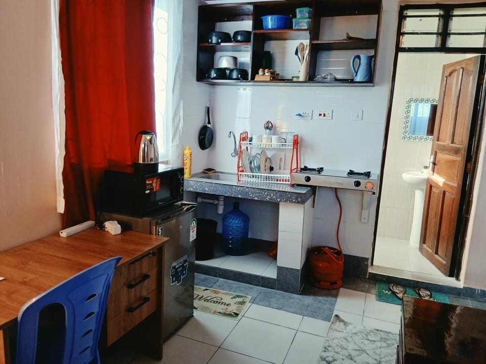 Kitchen or kitchenette, oven