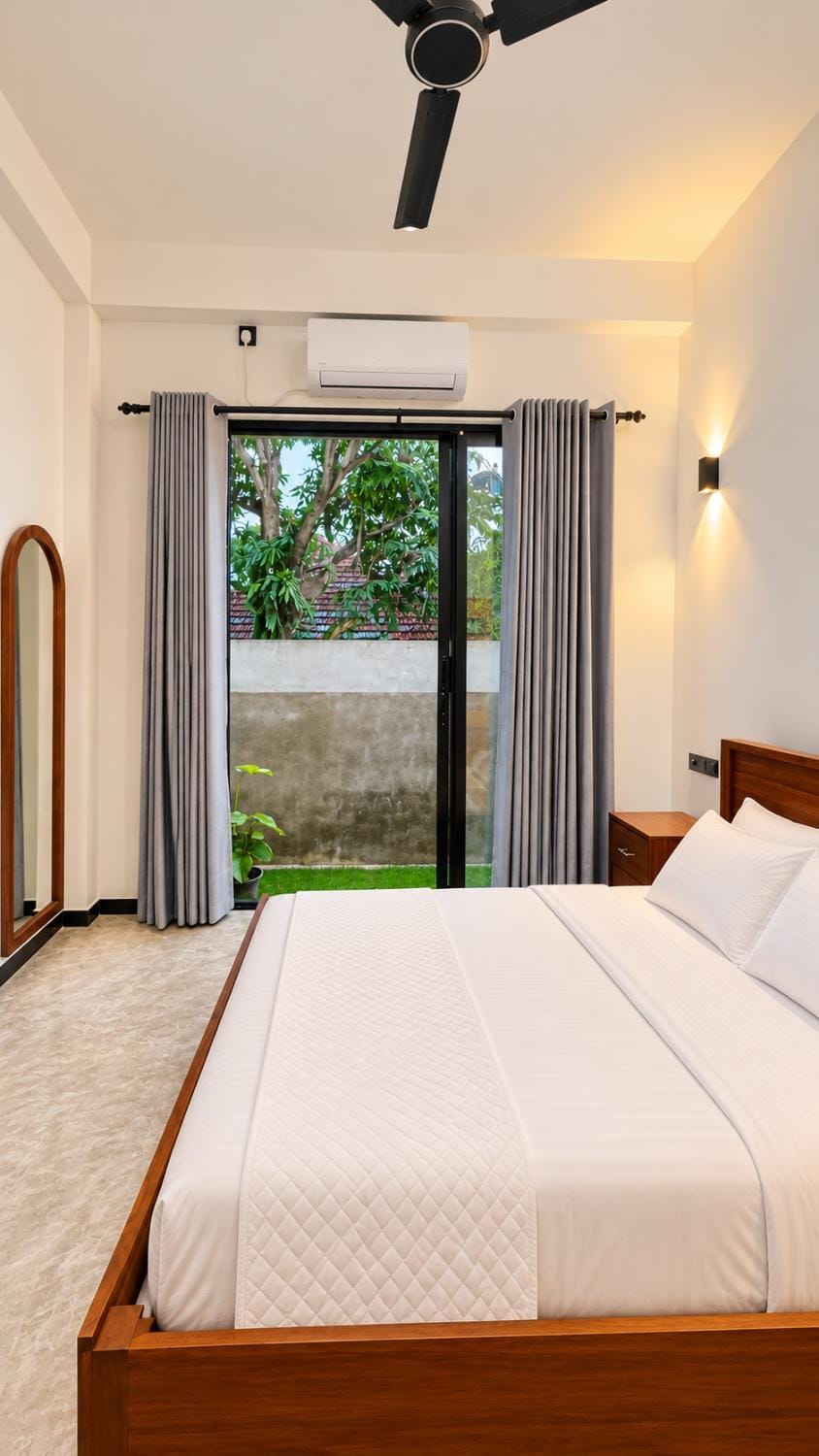 Bed, Natural landscape, Garden, View (from property/room), Photo of the whole room, Bedroom, Garden view, air conditioner