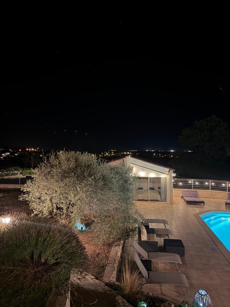 Patio, Night, Pool view, Swimming pool