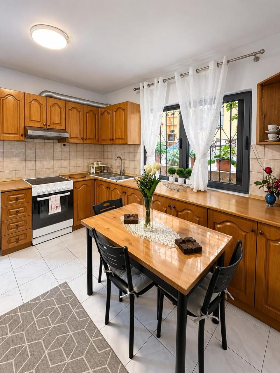 Kitchen or kitchenette, stove