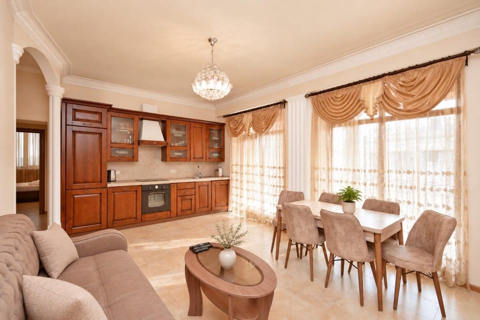 Living room, Seating area, Dining area, stove