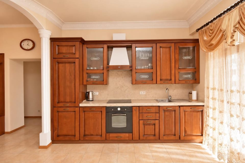 Kitchen or kitchenette, stove