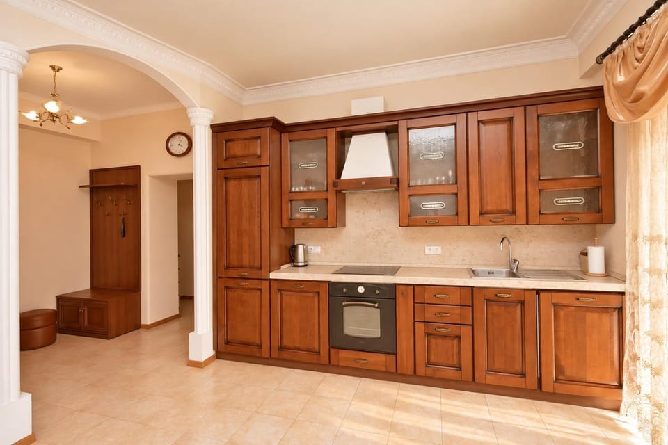 Kitchen or kitchenette, stove