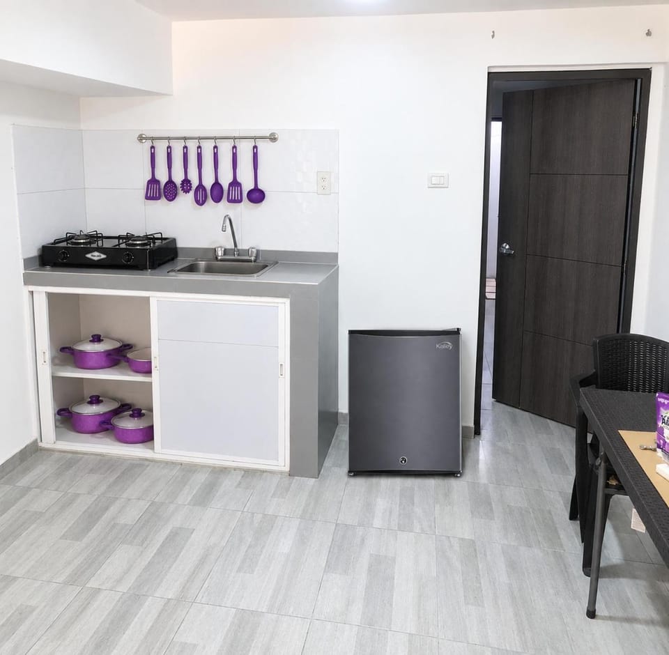 Kitchen or kitchenette, stove