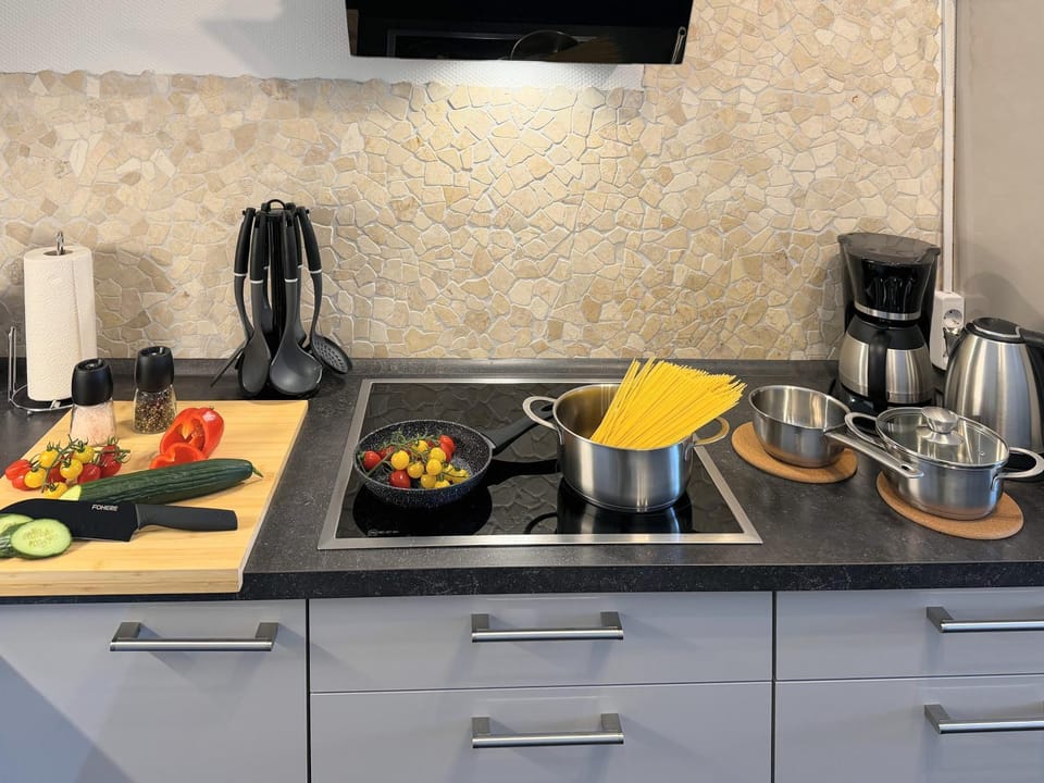 Kitchen or kitchenette, stove