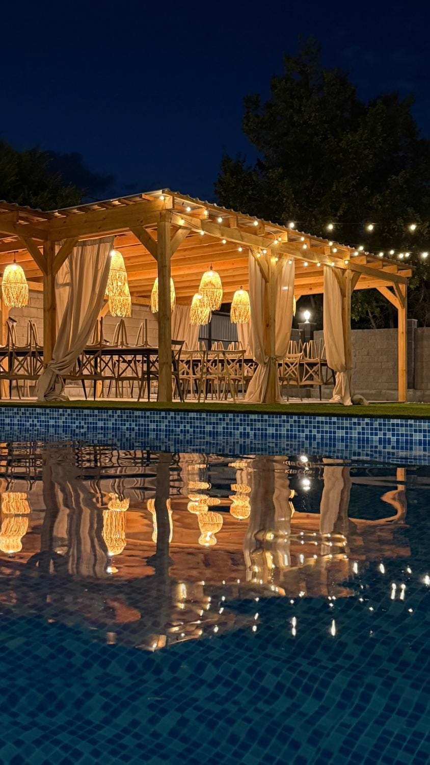 Night, Pool view, Swimming pool, Swimming pool