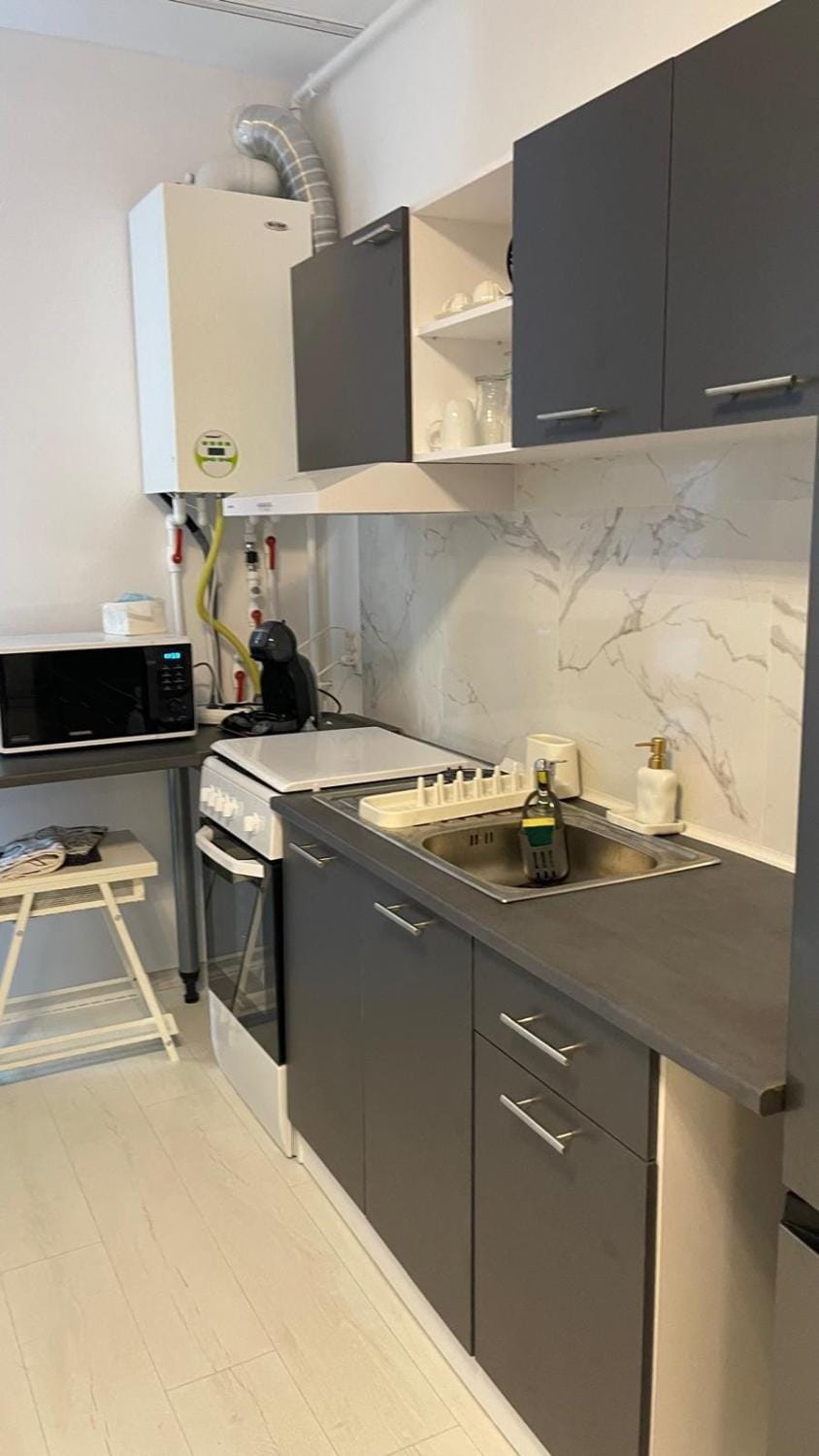 Kitchen or kitchenette, stove