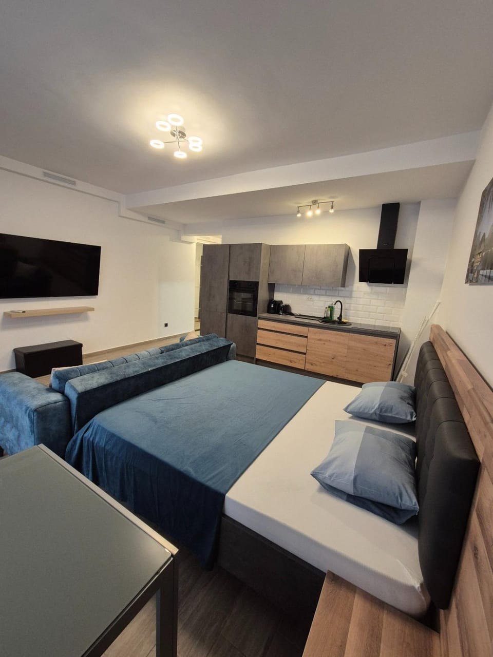 Bed, TV and multimedia, Kitchen or kitchenette, Photo of the whole room, Seating area