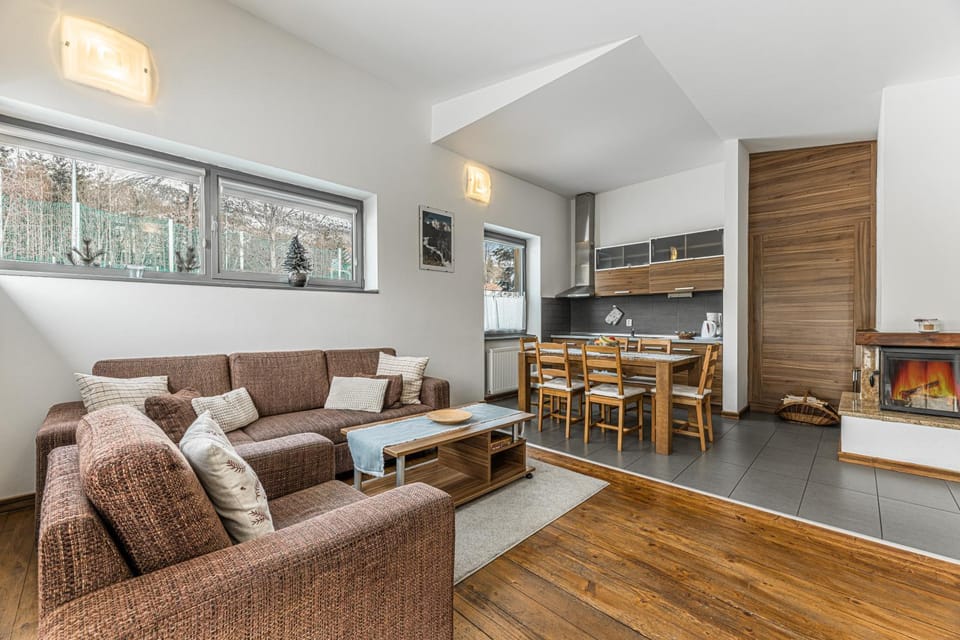 Kitchen or kitchenette, Living room, Seating area, Mountain view, dishwasher, fireplace, flat iron, kitchen