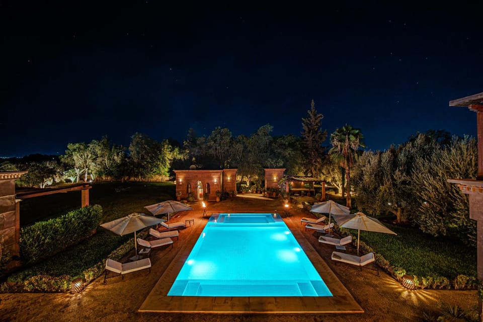 Night, Natural landscape, Pool view, Swimming pool, Swimming pool, sunbed