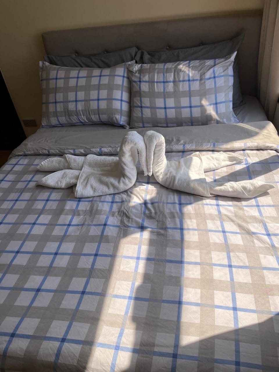 Bed, Photo of the whole room, Bedroom, towels